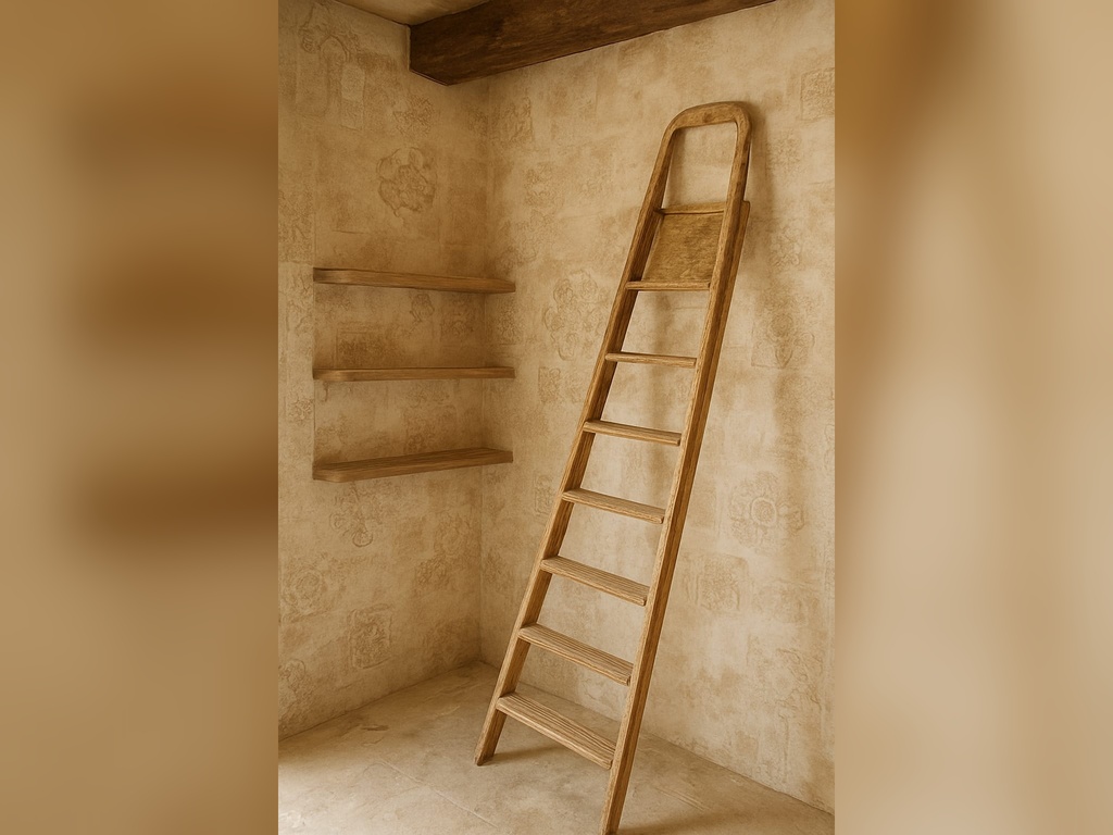 Rivestimento verticale in stile maiolica con finiture in marmo crema